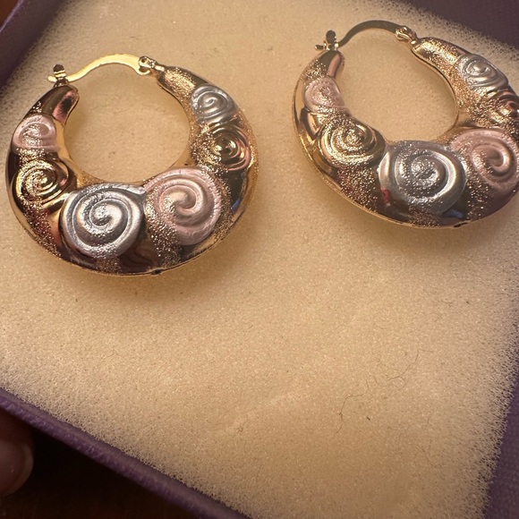 Elegant Gold and Silver Swirl Hoop Earrings - Picture 4 of 7